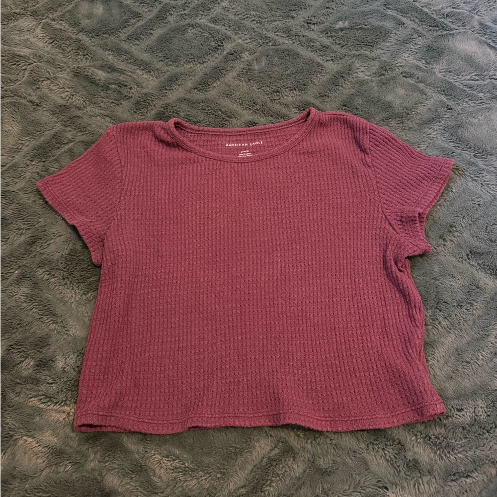 American Eagle purple/burgundy waffle knit cropped top Size M